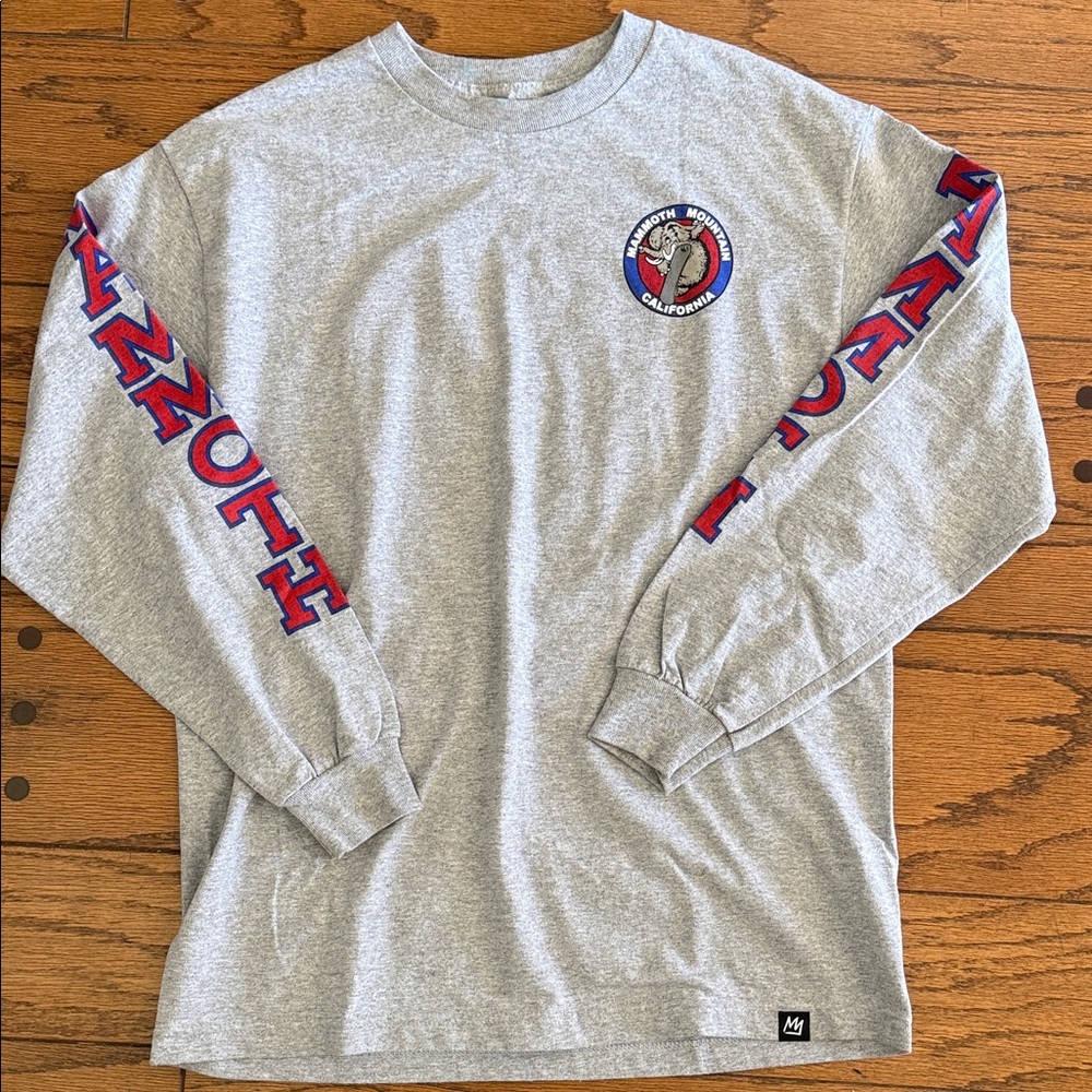 Gray Long Sleeve Graphic Tee with Red Accents